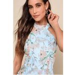 Lulus Forever Exceptional Light Blue Floral Halter Organza Maxi Dress, Medium Photo 2
