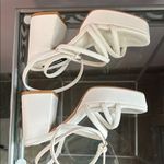 White Strappy Platform Ankle Strap High Block Heel Sandals Size 6 Photo 4
