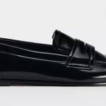 ZARA NWT black Rounded toe. FAUX PATENT LEATHER PENNY LOAFERS size 7.5 Photo 10