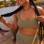 Aerie  Wide Strap Scoop Bikini Top Olive Green Women’s Size Large Swim Padded Photo 1