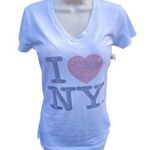 NWT I Heart NY Tee, Women's Size L, Beaded, White, Short Sleeve, V Photo 0