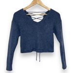 Zaful Back Lace-up Cropped Sweater Women M Long Sleeve V-Neck Blue Adjustable Photo 0