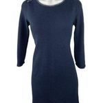 Promod Blue Waffle Knit Rib Trim Crewneck 3/4 Sleeve Career Office Shift Dress M Size M Photo 0