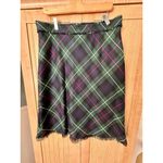J CREW Vintage Tartan Plaid Wool Skirt Navy Green Fringe Hem Womens Sz 12 XMAS Photo 1