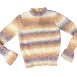 Greylin Anthropologie Orange Purple Flared Sleeve Striped Mock Neck Sweater sz M Photo 0