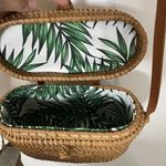 NWT Oval Tan Wicker basket crossbody boho handbag handmade leather accents Brown Photo 6