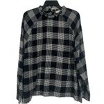 Loft  Plaid Pleated Ruffle Neck Blouse Black White Long Sleeve Size XL Photo 2