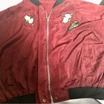 Anthropologie Anthro Korirl Satin Lightweight Bomber Jacket Burgundy Bird Patch Photo 2