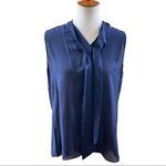 Parker NWT  Sleeveless Blouse Neck Bow Top Navy Size Large Office Work Brunch Photo 1