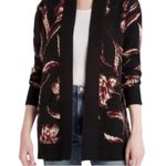 Les Serein Cardigan sweater Chunky Knit Black Floral Pockets NWT Size Med. Photo 4