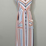 NWT Striped Midi Dress Stilletto's Orange Blue Cream Sz Medium Photo 0