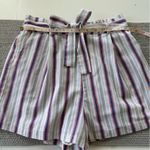 Amazon Red White Blue Striped Linen Blend Tie Waist Shorts Size Large Photo 4