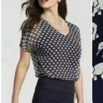 CAbi Parade Blouse Top Size Large Elephant Print Navy Blue White women’s small Photo 1