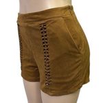 Love Riche  Brown Faux Suede Braided Accent High Rise Zip Shorts Womens Medium Photo 0