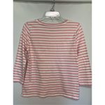 Talbots Women's Floral Stripe Crew Neck 3/4 Sleeve Top Pink White Petite Size SP Photo 3