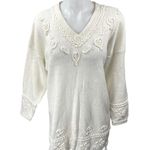 Style New York Cream Long Sleeve 3D V Neck Tassel Mini Sweater Dress Size L Size L Photo 0