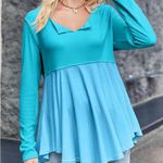 Tankaneo Womens Babydoll Tops V Neck Long Sleeve Shirts Peplum Tunic Top. Size S Blue Photo 2