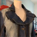 The Pyramid Collections Jean Denim Peplum Jacket with Black Lace M Medium EUC Blue Photo 1