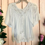 Vintage Gilead Bed Jacket Light Blue Lace Neckline Short Sleeves Size Small Photo 0