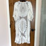 Rebellion  Lace Coverup XL Duster Embroidered Swim Boho Cream Sheer Open Front Photo 2