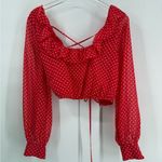 Lovers + Friends  RED POLKA DOT LONG SLEEVE CROP TOP WITH LACE UP BACK size small Photo 3