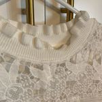 Elie Tahari White Floral Crochet Puff Sleeve Sweater Feminine Soft Coquette Girl Photo 5