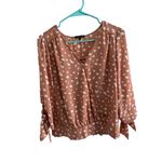 West Kei  Tan Polka Dot Surplice Tie-Sleeve Blouse Size‎ M Photo 1