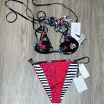 Revel Rey Women's Snakeskin/Stripe Graphite Revel Reversible Bikini Bottom sz L Size L Photo 3