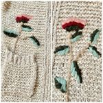 Alya  Floral Chunky Knit Sweater Cardigan Embroidered Flowers in Cream Size S Photo 2