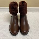H by Halston  Caroline Brown Leather Ankle Boot Faux Fur Size 7 Photo 2