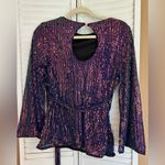 Grace Karin Womens Sequined Blouse Long Bell Sleeve Crew Neck size Small Photo 2