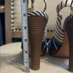 Coach  Peep-Toe Navy Striped Slingback Heels, Size 9B Photo 3