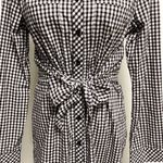 Sanctuary Black White Checkered Long Sleeve Button Down Shirt Dress Bow Small Photo 3