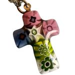 Vintage Millefiori Glass Cross Necklace Photo 8
