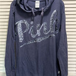 PINK - Victoria's Secret VS‎ PINK Bluish Gray Sequins Hoodie Sweatshirt Size M Long Sleeve Logo Graphic Photo 0