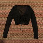 Urban Outfitters OUT FROM UNDER BLACK SHEER STRIPE RUCHED LONG SLEEVE CROP TOP Photo 0
