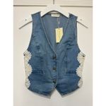 Ramy Brook  Ellis Lace Panel Denim Vest Blue Cotton Size 4 NWT Boho Waistcoat Photo 1