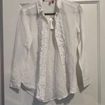Anthropologie Pilcro White Long Sleeve Ruffle Button Down Linen Blend Shirt XXS Photo 0