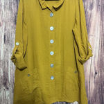 John Mark  Yellow Tunic Top Blouse M 3/4 Sleeve Lagenlook Buttons Photo 0