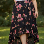 Torrid NWT  Black Pink Floral Gauze Hi Low Pull On Maxi Skirt Size 1X Pockets‎ Photo 0