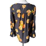 Loft NWT, Pleated Blouse Gray Ochre Peony Cuff Ruffle Pirate Top, Sz XXS Photo 5