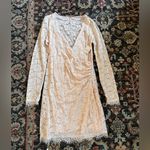 Free People  Mini PEARL LACE Pink Cream Faux Wrap V Neck Dress medium Photo 2