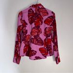 Sofia Jeans XS Linen Blend Button‎ Down Tie Front Pink Red Palm Leaves Top CP Photo 1