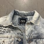 ZARA  Women's Large Graffiti Denim Jean Jacket Blue Graphic‎ Streetwear Oversized Photo 2