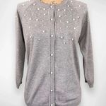 Carmen Marc Valvo ‎ Women's Gray Cardigan With Pearl Embellishments Large | EUC Photo 0