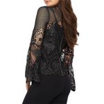 Bold Elements Bold Element Lace Blouse Crochet Top Black Gold Zip Back Long Size Large Floral Photo 1