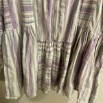 easel  Long Sleeve Linen Blend Purple White Button Up Tunic Dress Boho Beach Photo 10