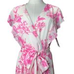 Eliza J Pink Floral Ruffle Midi Dress NWT Size 10 – High-Low Hem & Tie Waist Photo 3