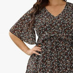 Manydress Womens Chiffon Floral Print‎ Vneck Casual Mini Boho Swing Dress Large Photo 0