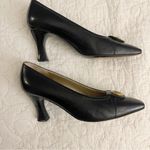 St. John Black Italian Leather Pumps Gold-Tone Button Emblem Size 6.5 $395 Photo 2